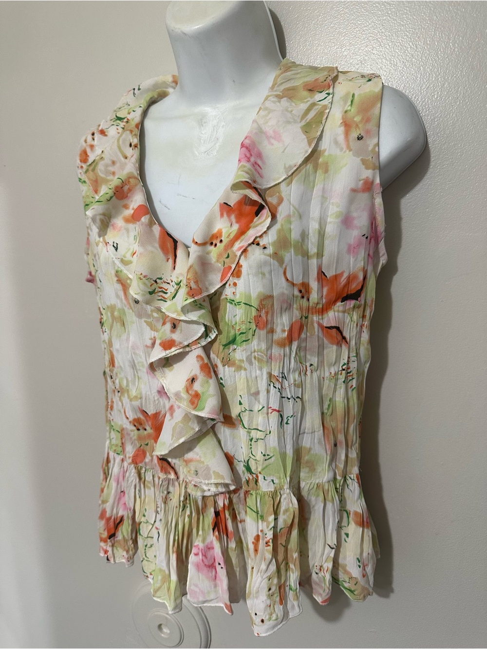Belissimo New York Floral Pleated Blouse Size P/M Ruffle Sleeve Top